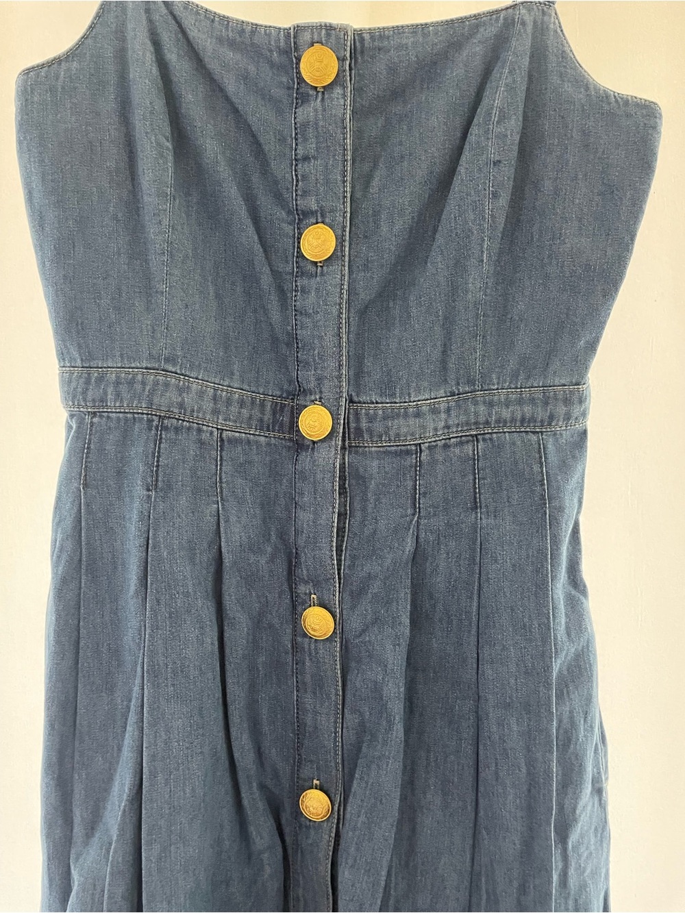 L'AGENCE Esmeralda Blue Denim Button-Front Midi Dress with Gold Buttons - Picture 2 of 7